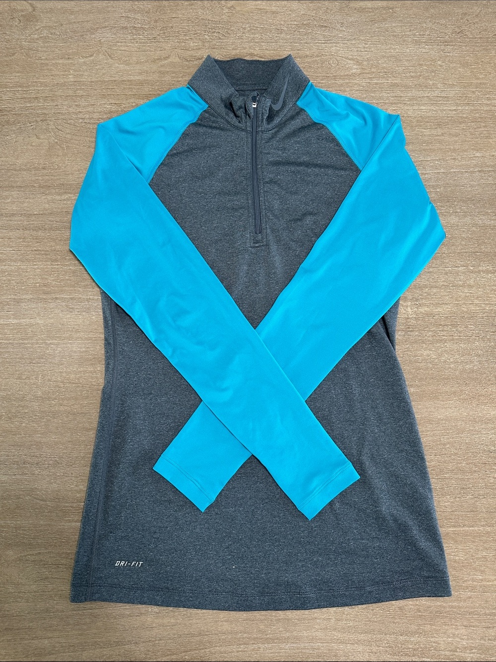 Nike Pro DriFit Charcoal & Teal Quarter-Zip Performance Top